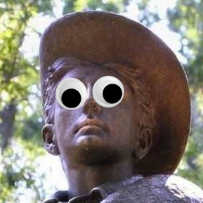 Silent Sam with googly eyes